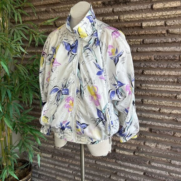 Vintage 90s Perry Sportswear Colorful Abstract Floral Bomber Jacket - Picture 10 of 12